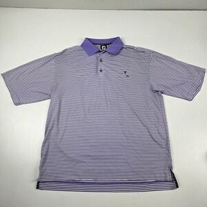 FootJoy Polo Shirt Mens Large Purple White Stripe Golf Performance Stretch